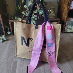 Chic Brown Tote Bag with Twilly Scarf